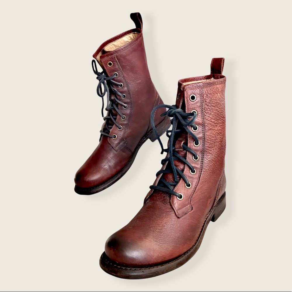 Frye Veronica Combat Dark Brown Leather Lace Up Boots - Picture 9 of 16